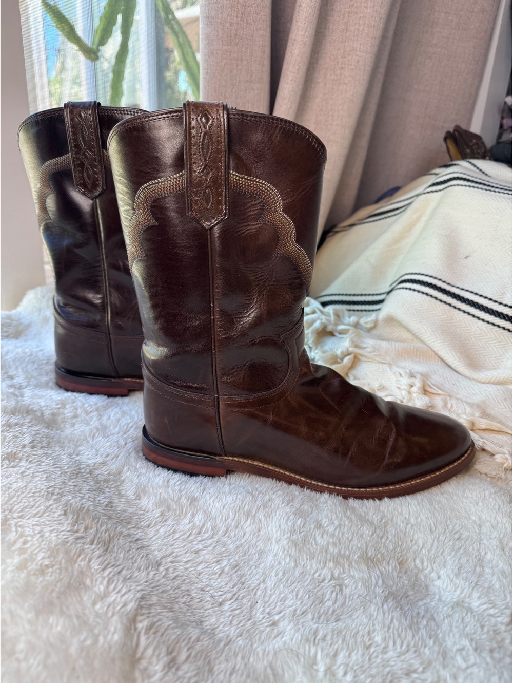 Justin Boots 3501 Brown Leather Western Cowboy Boots Classic Roper- Size 7